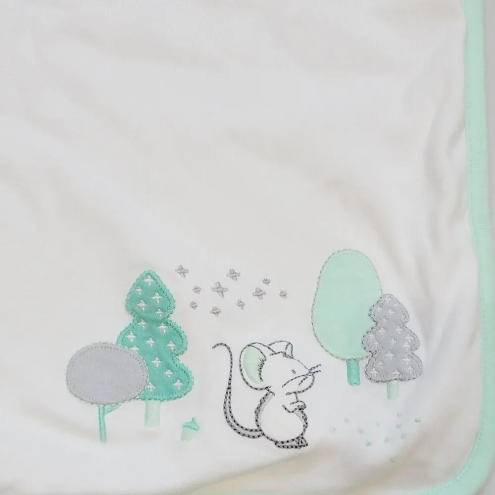 Gymboree Sweet Forest Mouse Baby Blanket Mint Green White Trees Cotton 2016 Teal